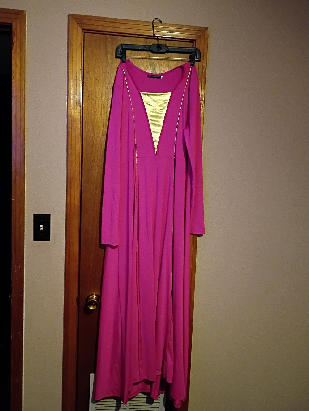 Fuchsia Long Sleeve Maxi Dress with Gold Accent